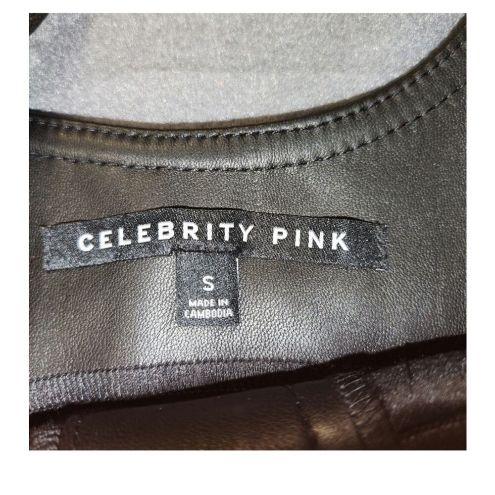 CELEBRITY PINK Pinafore Dress Jumper Womens S Black Faux Leather Goth Whimsigoth - Picture 4 of 12